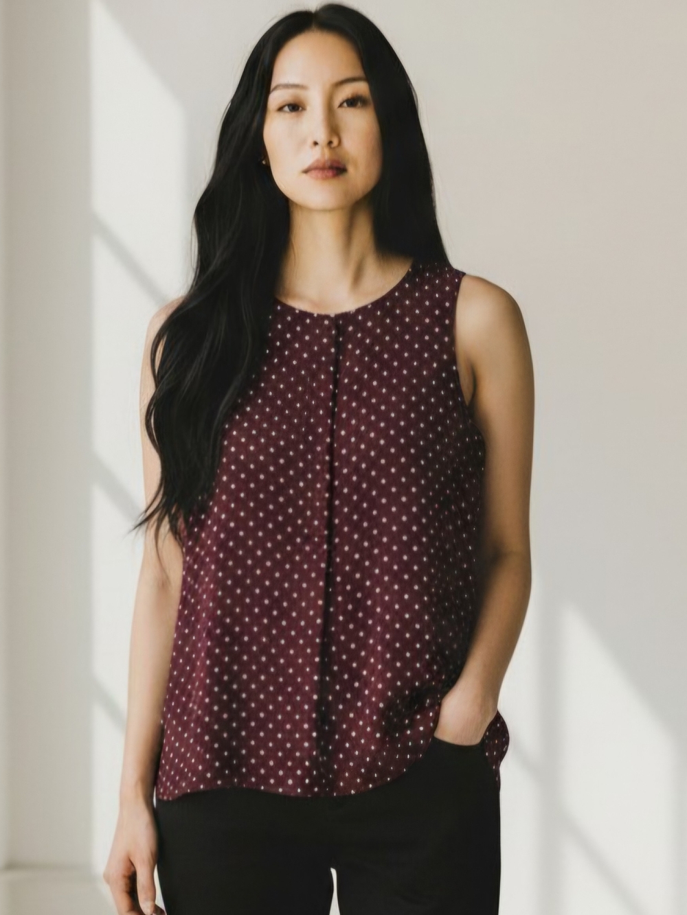 Madewell Blouse Small S Burgundy Maroon Silk Sleeveless Starry Night Tank Top